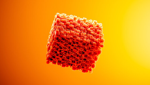 Vibrant 3D abstract background with geometric shapes in orange hues
