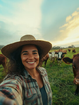 proud brazilian farmer selfie, farm landscape, breed farming, fazendeiro, 