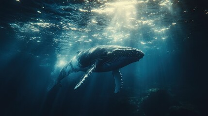Fototapeta premium Ocean Humpback Whale Sunlight Underwater Wildlife