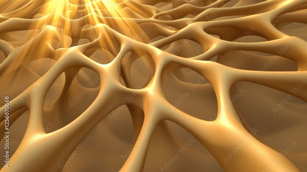 Poster effects transformation perspective concept. golden textured surface with light rays and organic patt