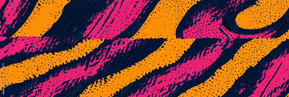 Poster hand-drawn dynamic snake skin pattern with bold stripes on a vibrant background