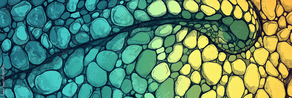 Poster hand-drawn snake skin pattern with textured shading on a vibrant background
