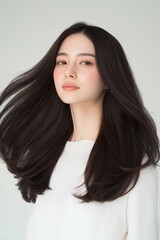 Fototapeta premium Elegant Woman with Flowing Hair in Motion