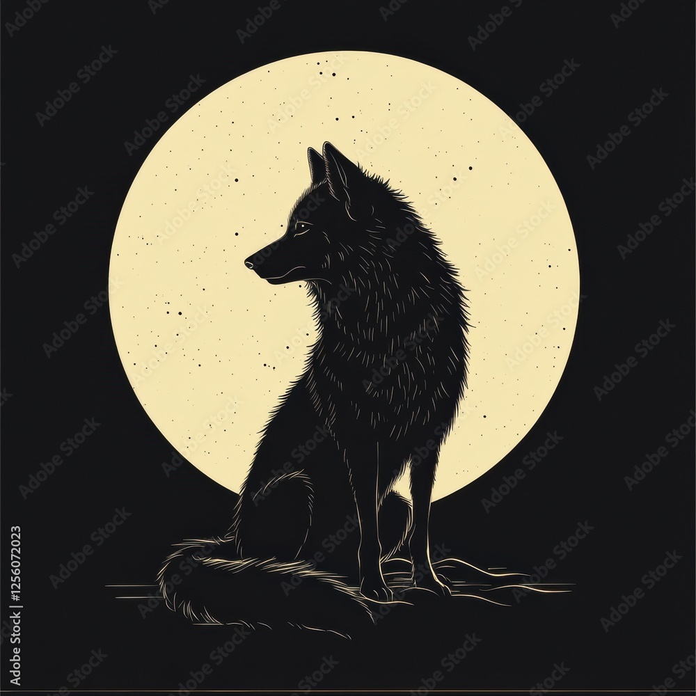 Aufkleber minimalist wolf silhouette against a large full moon creates a striking visual perfect for text over