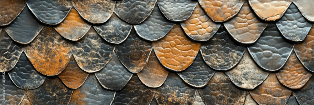 Poster hand-drawn snake skin pattern in vibrant colors with varied scale sizes for unique visual appeal