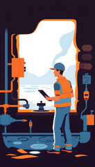 Wastewater treatment concept. Service engineer on  waste water Treatment plant. worker  working on Waste water plant. worker  working on Waste water plant. worker  working on Waste water plant, Pape