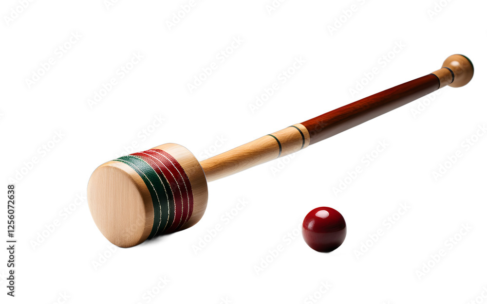 Poster a professional croquet mallet with a wooden handle, isolated on a empty plain background