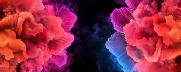 Obraz premium effects transformation perspective concept. Vibrant abstract clouds in pink and blue against a dark background.
