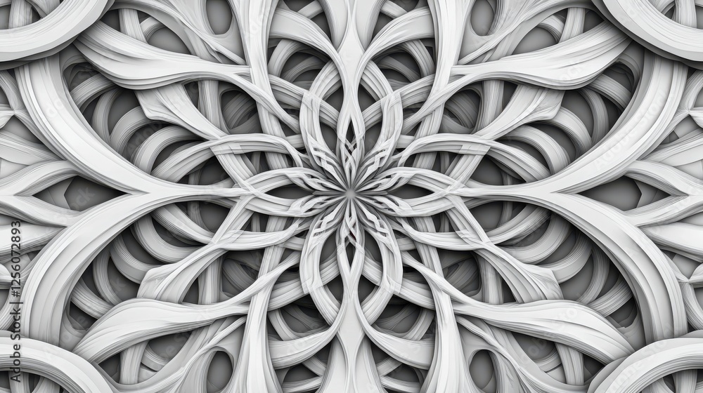 Poster intricate abstract pattern of twisting and interweaving flowing lines in monochrome shades