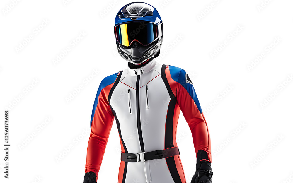 Poster a professional ski jumping suit with aerodynamic fabric, isolated on a empty plain background