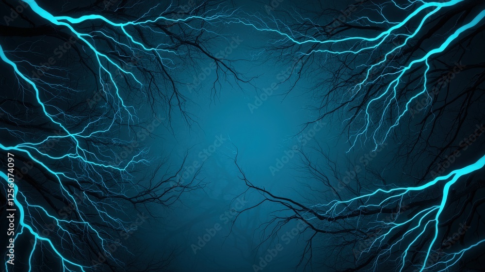 Poster effects transformation perspective concept. abstract blue background with glowing branches and light