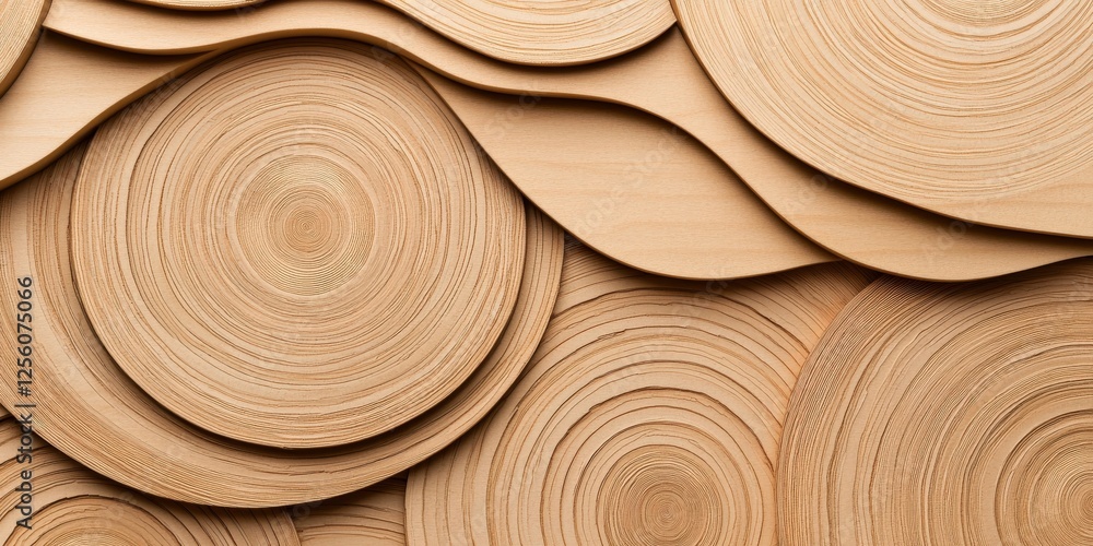 Poster effects transformation perspective concept. textured wooden circles arranged in an abstract pattern.