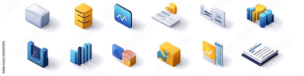 Poster detailed vector data management icons set isolated on clean white background