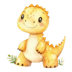 Adorable Baby Dinosaur Watercolor Illustration Happy Dino  Joyful Creature