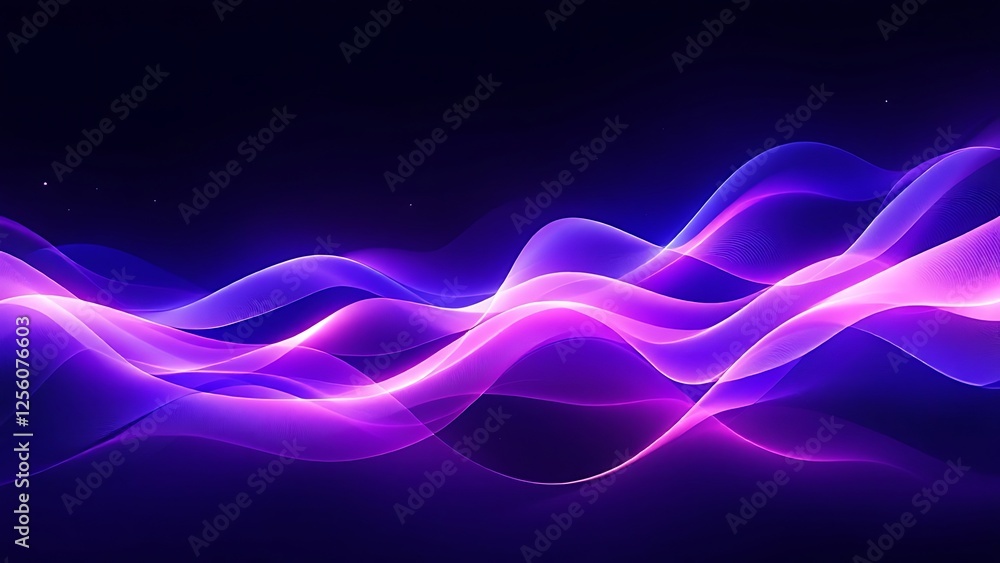 Poster blue purple wave line light gradient dark background. abstract technology big data digital backgroun