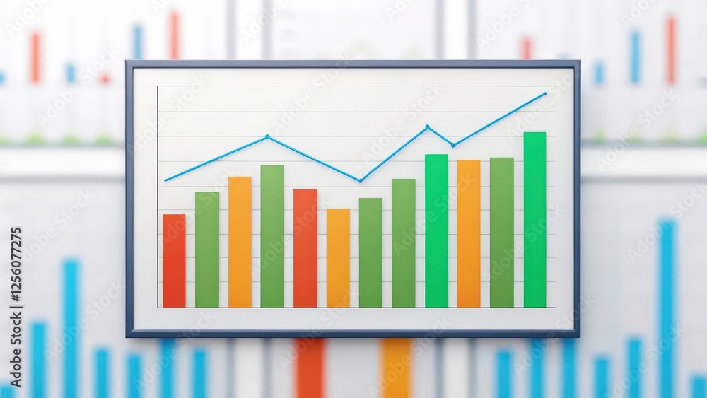 Poster a bar chart displaying a trend of positive growth with multiple charts in the background