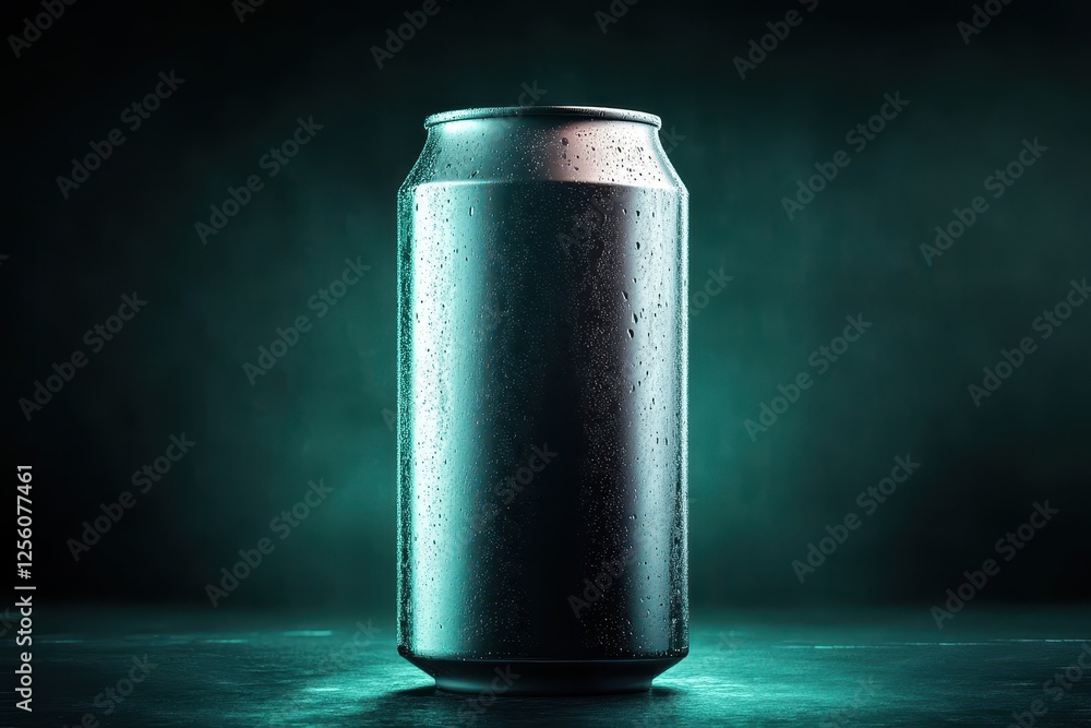 Aufkleber reflective metallic can illuminated by soft blue light creates a moody atmosphere in a creative stud