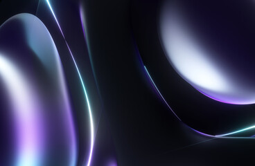 3d render abstract art parts of surreal mystic alien flower sculpture in curve wavy organic lines forms in deformation process in translucent plastic material with laser plasma in neon purple color