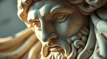 Close-up view of an intricately carved marble statue depicting a mythical figure with detailed features