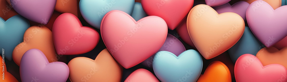 Poster brightly colored hearts overlapping to create a beautiful pattern for decorative use