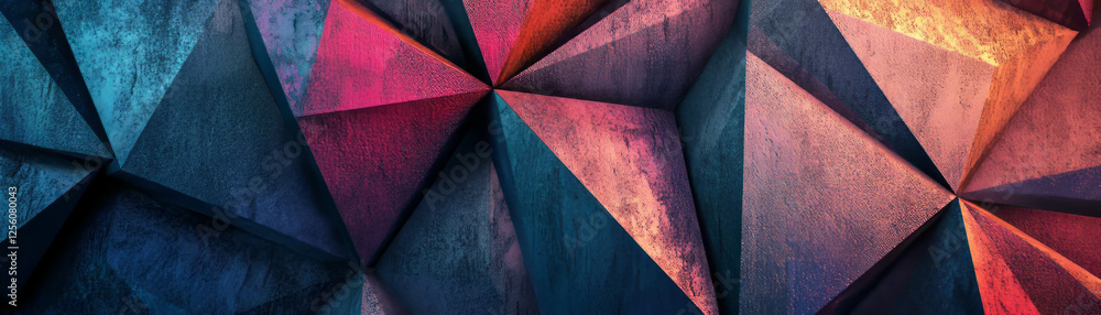Poster vibrant pattern of triangles creating a star-like shape on a colorful background for design