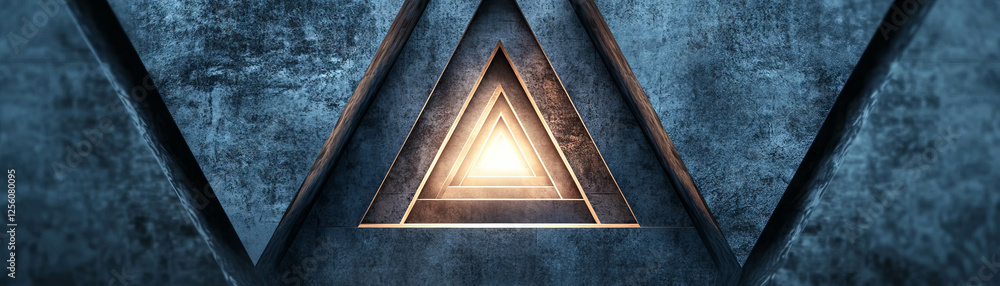 Poster bright banner featuring inward-pointing large triangles in a layered pattern