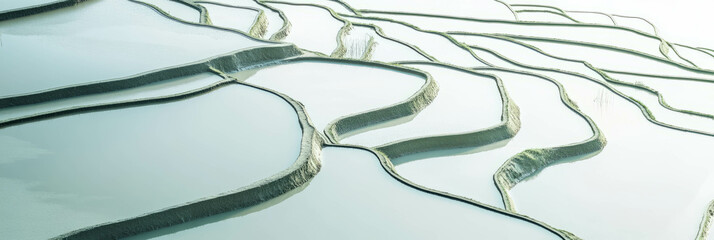 Complex patterns of rice fields with varied water levels on a light background