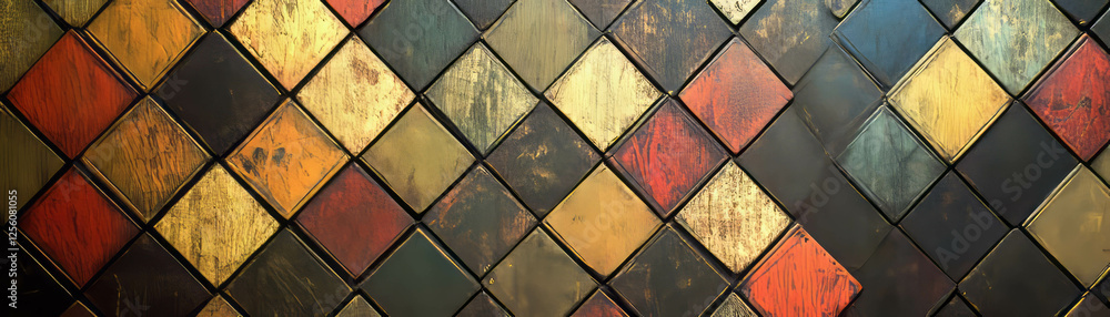 Poster grid pattern of small diamonds on a bright background ideal for banners or textile design