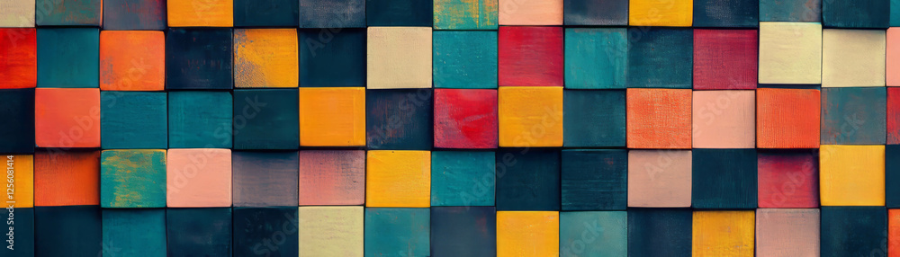 Poster colorful checkerboard pattern with varying square sizes for creative design