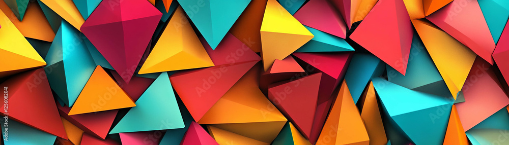 Poster dynamic vibrant triangles create an eye-catching background pattern for banners