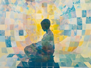 silhouette of a person meditating in a neutral color background , yoga meditation , mindfulness	