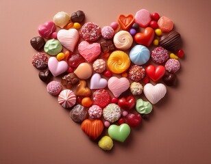 Corazón realizado con dulces, concepot de Amor dulce, San Valentin