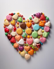 Corazón realizado con dulces, concepot de Amor dulce, San Valentin