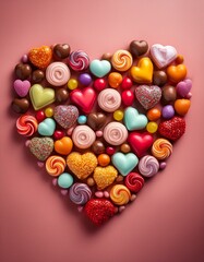 Corazón realizado con dulces, concepot de Amor dulce, San Valentin