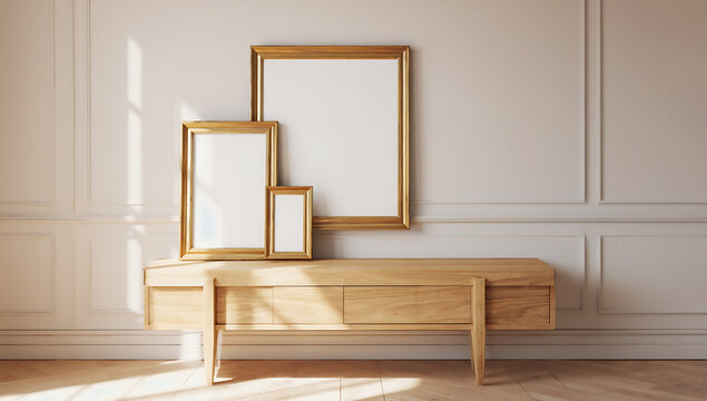Naklejki Minimalist interior with golden frames