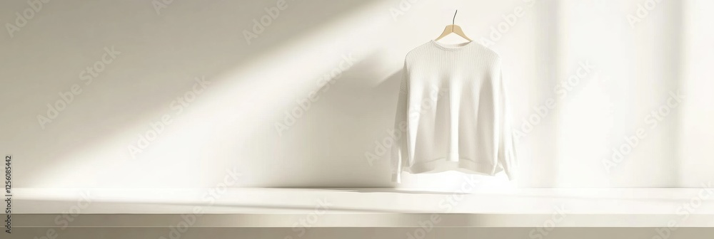 Poster Minimalist clothing display featuring a white sweater on a neutral background in a serene and modern setting. Generative AI