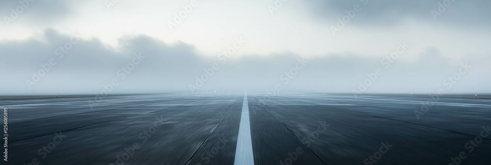Poster runway extends into fog with blurred lines in soft diffused light