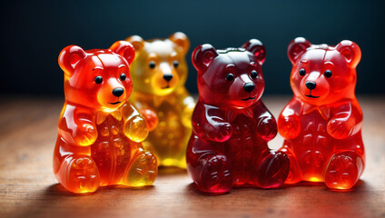 Two Jelly Gummy Bears in Bright Colors, Evoking Childhood Memories and Sweet Treats