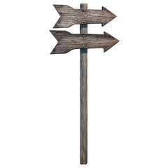 Wooden arrow sign isolated on transparent background