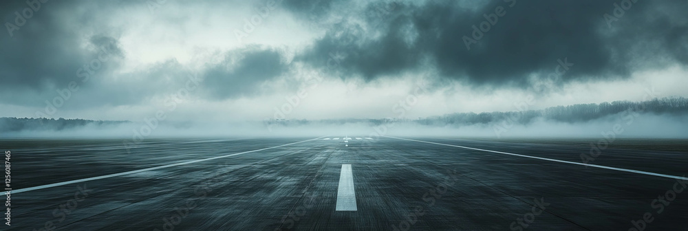 Poster mysterious fog envelops a runway creating an atmospheric setting