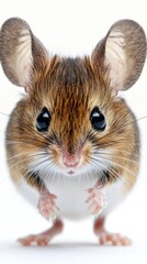 Obraz premium Curious Mouse Standing on Hind Legs in a Minimalist Setting with Soft Lighting