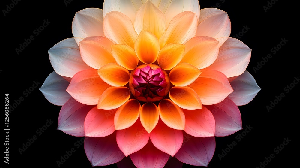 Poster surreal macro image of a dahlia flower on a dark background with intricate details and textures