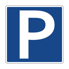 Road sign parking. Parking place. Information sign indicates that parking vehicles is permitted on this section of the road. Designates zones where parking vehicles is permitted.