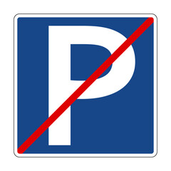 Road sign no parking. Informs drivers that stopping or parking vehicles on the indicated section...