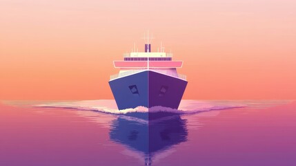 Cargo ship flat design front view global shipping theme animation Triadic Color Scheme. 