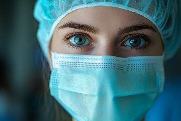 Generative AI image of surgeons performing a medical operation in a high-tech surgical room with advanced medical equipment