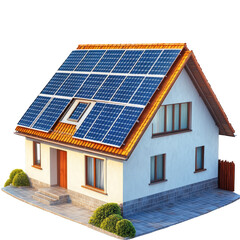 A model of a small house with solar photovoltaic panels installed on the roof