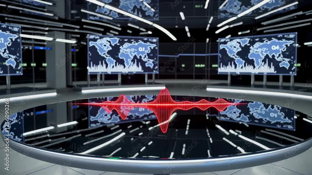 Aufkleber modern data center showcasing advanced soundwave technology in a futuristic environment