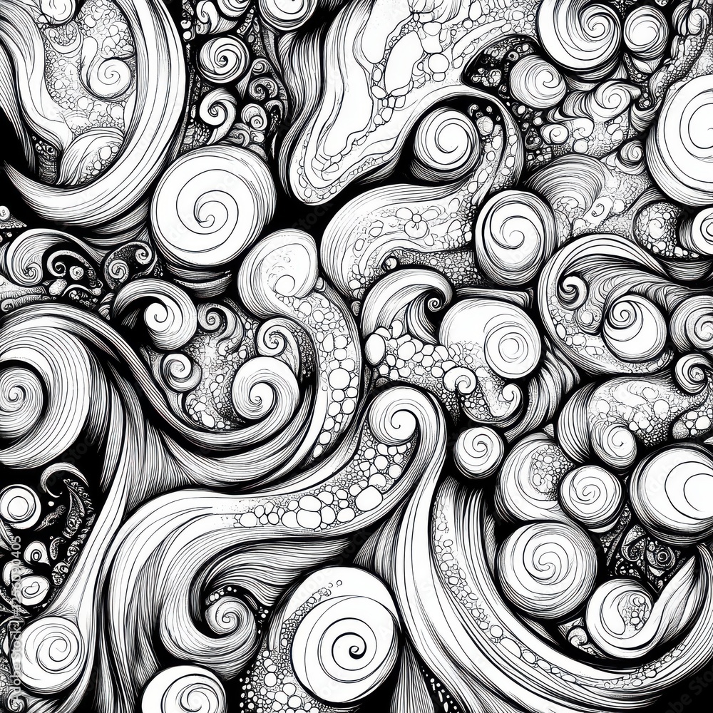 Poster abstract flowing lines and circular shapes in black and white artistic design