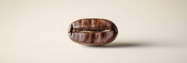 Bright reflection on a single coffee bean against a bright background for banner display